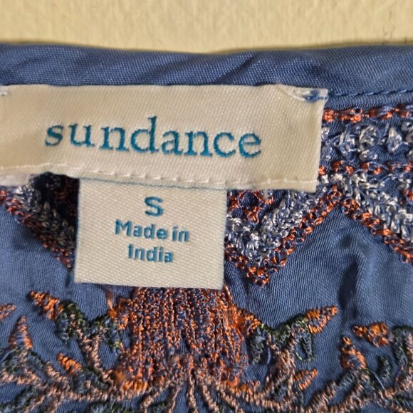 Sundance Rossi Top Fully Embroidered Fringe Short Sleeve Cupro Vegan Silk Size S - Picture 9 of 10